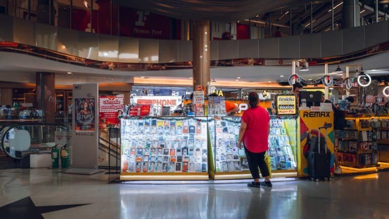 Phone case and accessories stall inside a Bangkok shopping mall